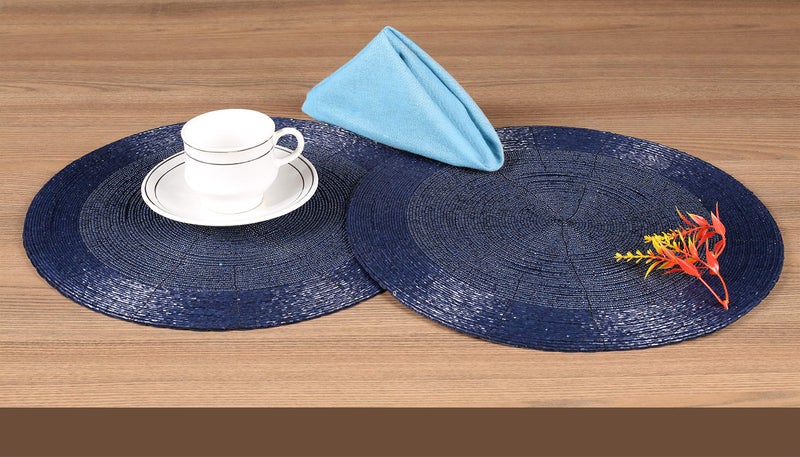 Light & Pro Lightnpro Farmhouse Beaded Placemats Set of 4 - Round Table Chargers - Decorative Handmade Beaded Placemats by Skilled Artisans - Elegant Table DÃ©cor for Dining & Special Occasions - 13 Inch Navy - Image 4